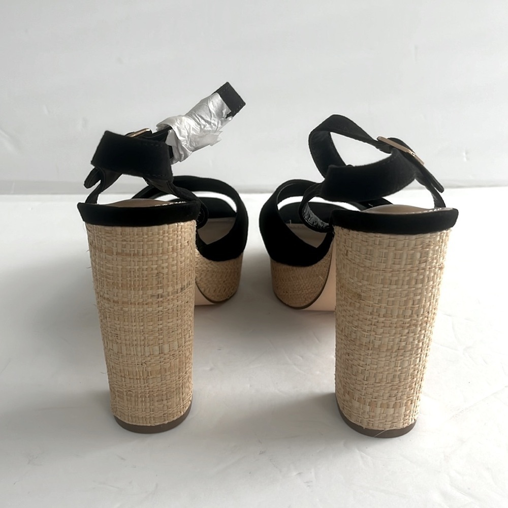 JUSTFAB Tina Crossover Platform Sandal Black Chunky Block Heel Shoes Size 10 New - Picture 6 of 7